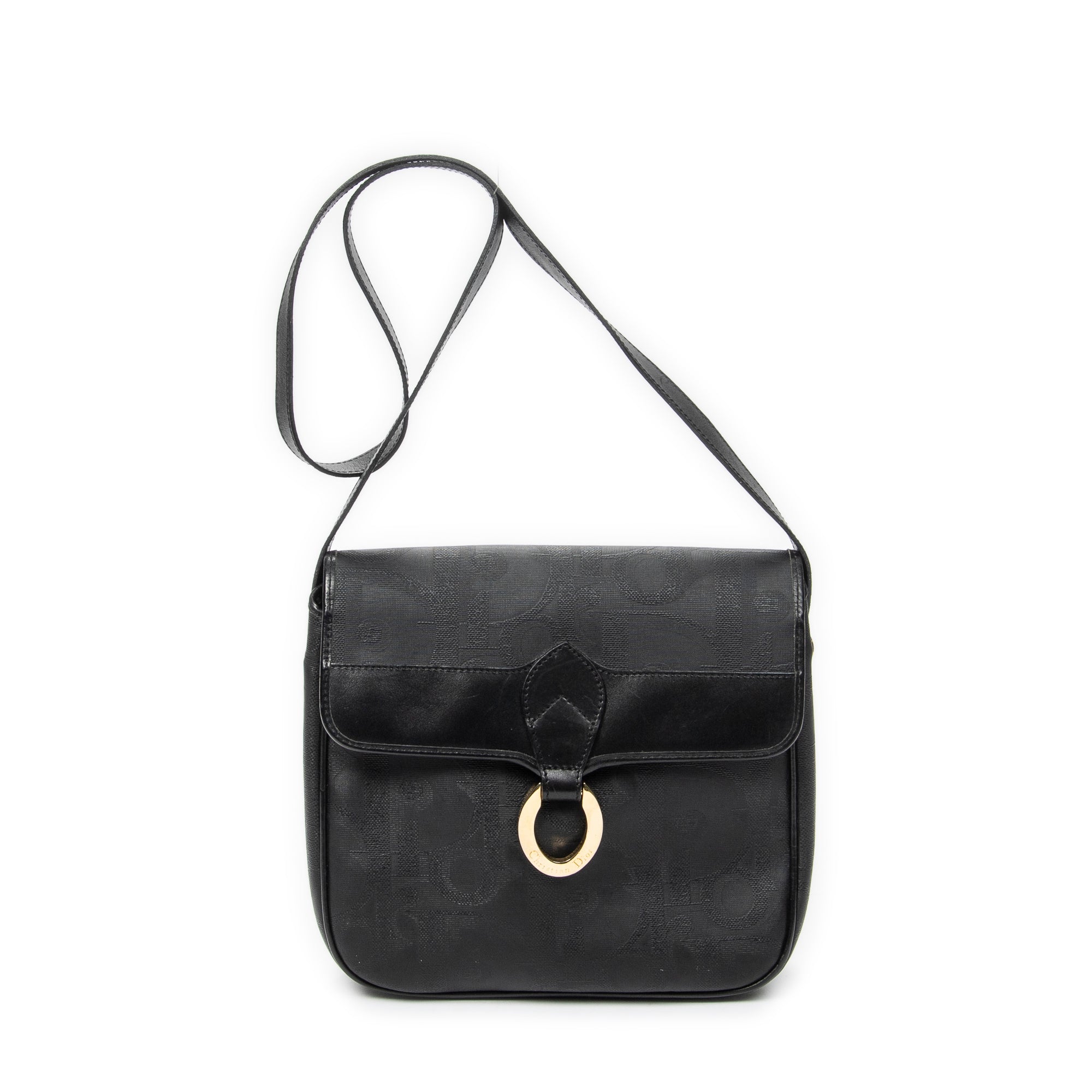 Shoulder Bag Vintage Shoulder Flap Crossbody Black Diorissimo Coated Canvas