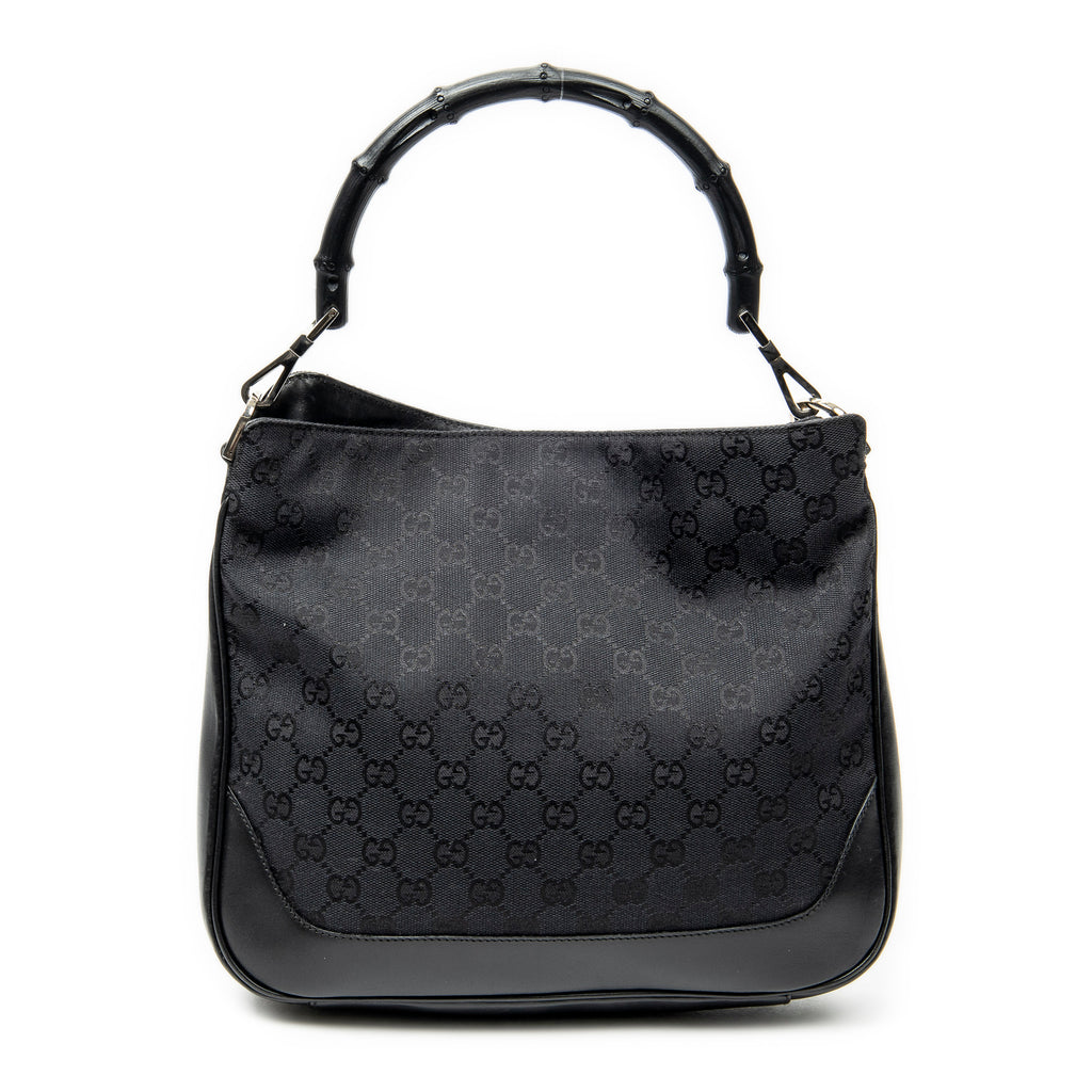 Shoulder Bag Bamboo Top Handle Hobo Black Monogrammed Canvas