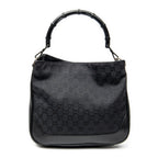Shoulder Bag Bamboo Top Handle Hobo Black Monogrammed Canvas