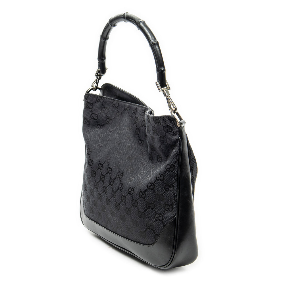 Shoulder Bag Bamboo Top Handle Hobo Black Monogrammed Canvas