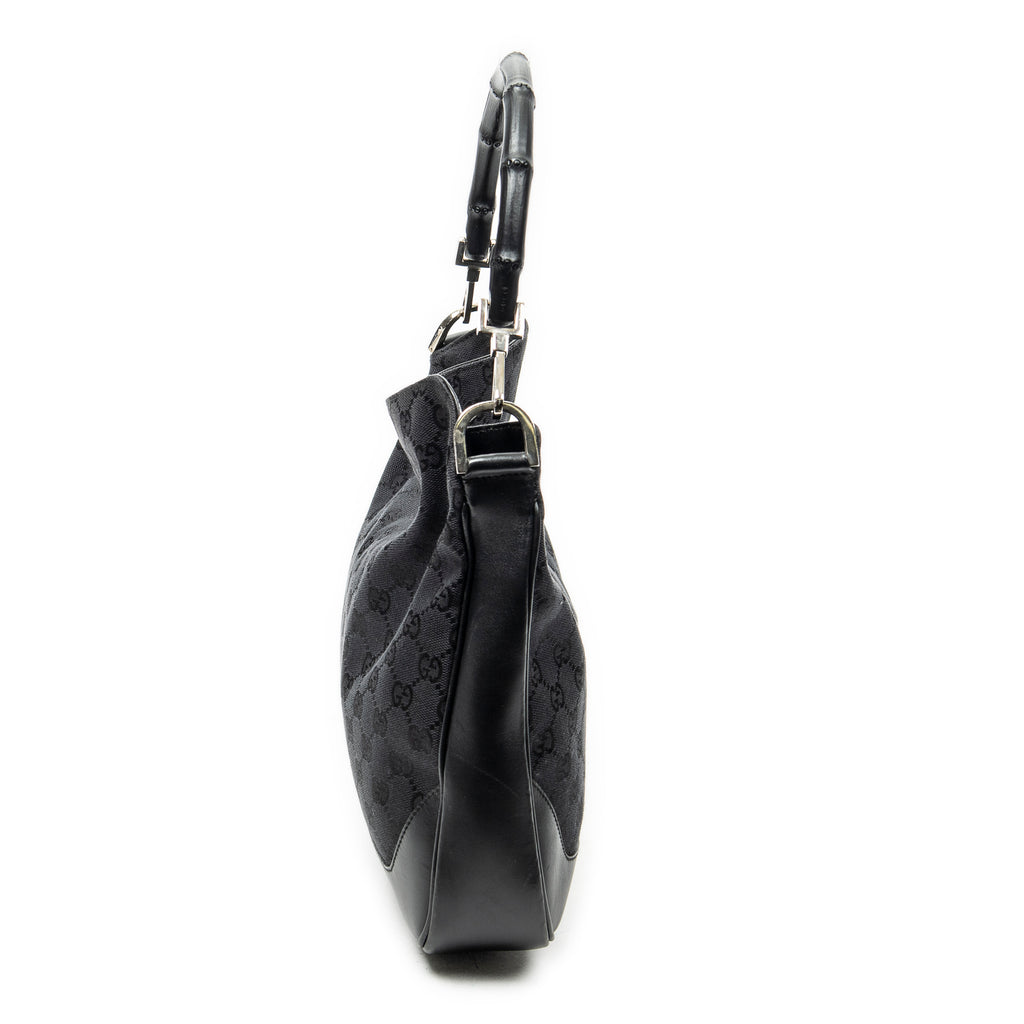 Shoulder Bag Bamboo Top Handle Hobo Black Monogrammed Canvas