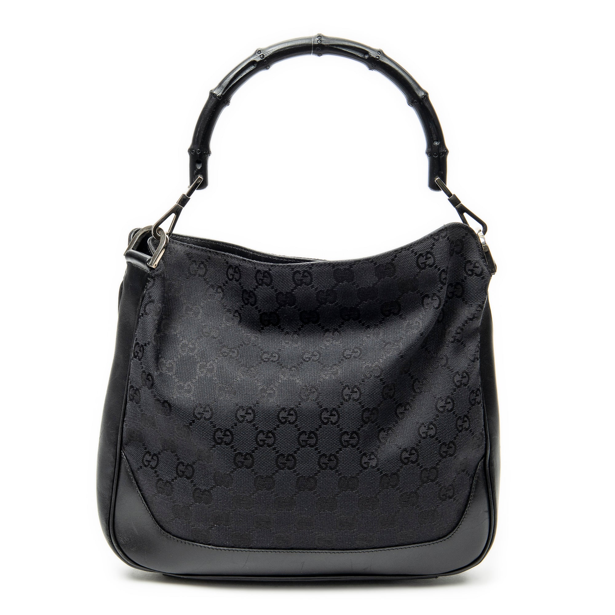 Shoulder Bag Bamboo Top Handle Hobo Black Monogrammed Canvas