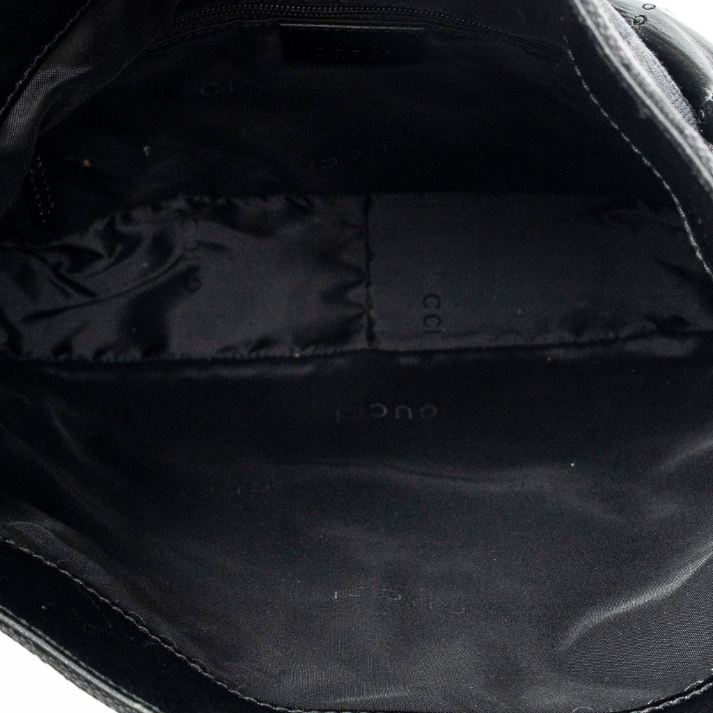 Sac bandoulière cabas en toile monogrammée noire avec anse en bambou