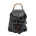 Shoulder Bag Mini Bamboo Backpack Black Calfskin Leather