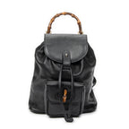 Shoulder Bag Mini Bamboo Backpack Black Calfskin Leather