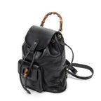 Shoulder Bag Mini Bamboo Backpack Black Calfskin Leather