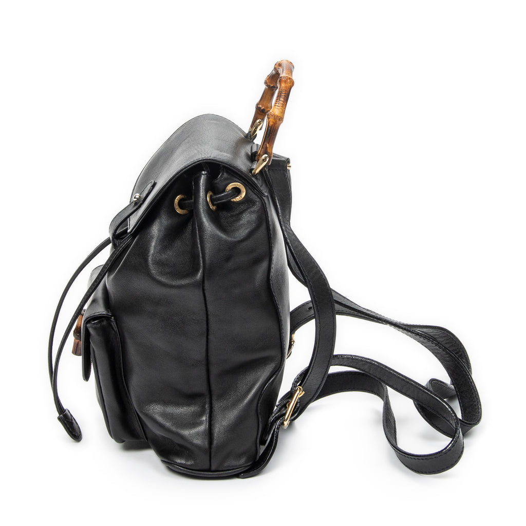 Shoulder Bag Mini Bamboo Backpack Black Calfskin Leather