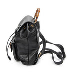 Shoulder Bag Mini Bamboo Backpack Black Calfskin Leather