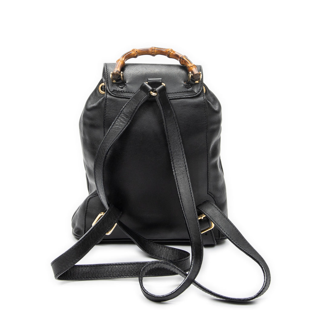 Shoulder Bag Mini Bamboo Backpack Black Calfskin Leather