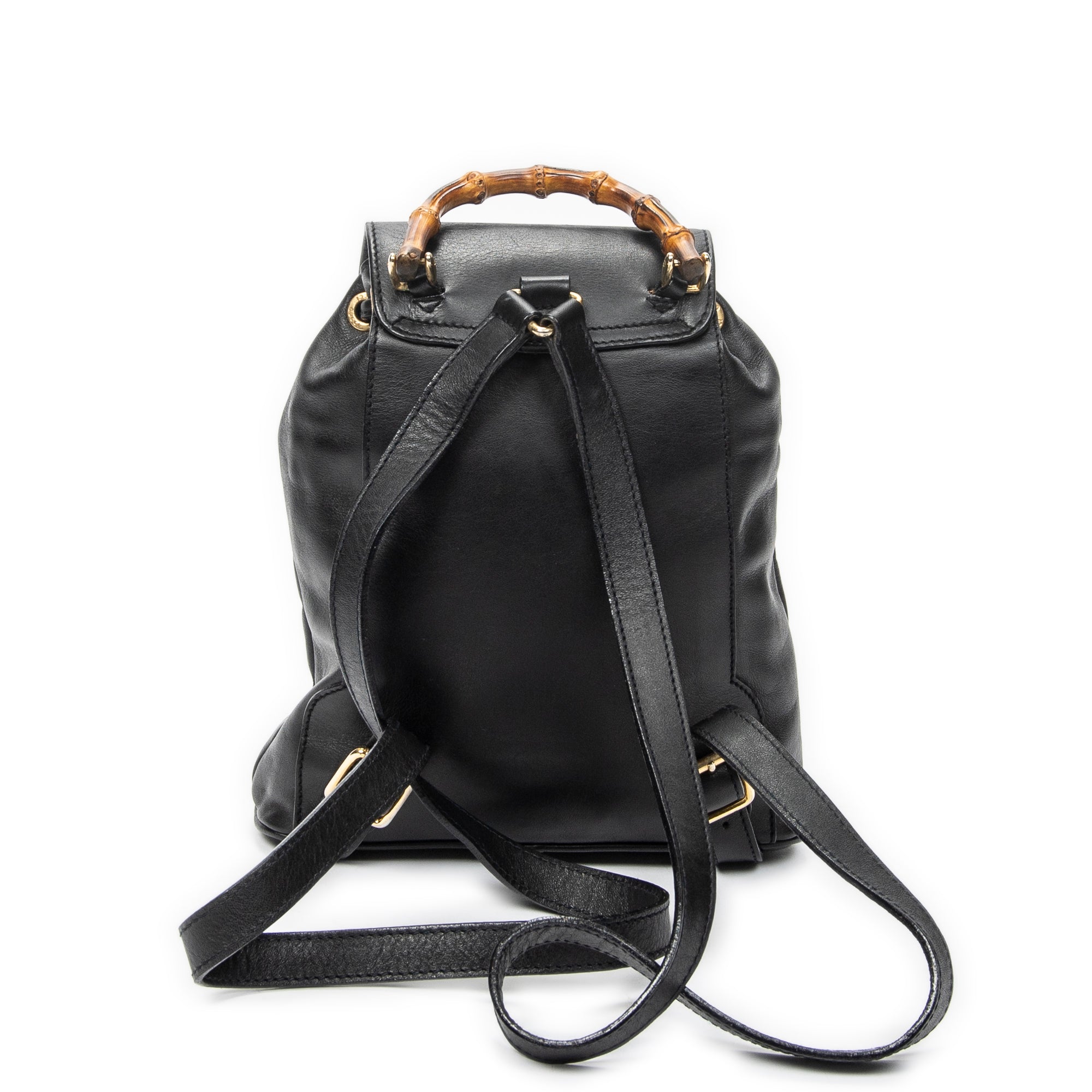 Shoulder Bag Mini Bamboo Backpack Black Calfskin Leather