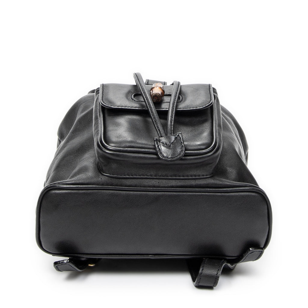 Shoulder Bag Mini Bamboo Backpack Black Calfskin Leather