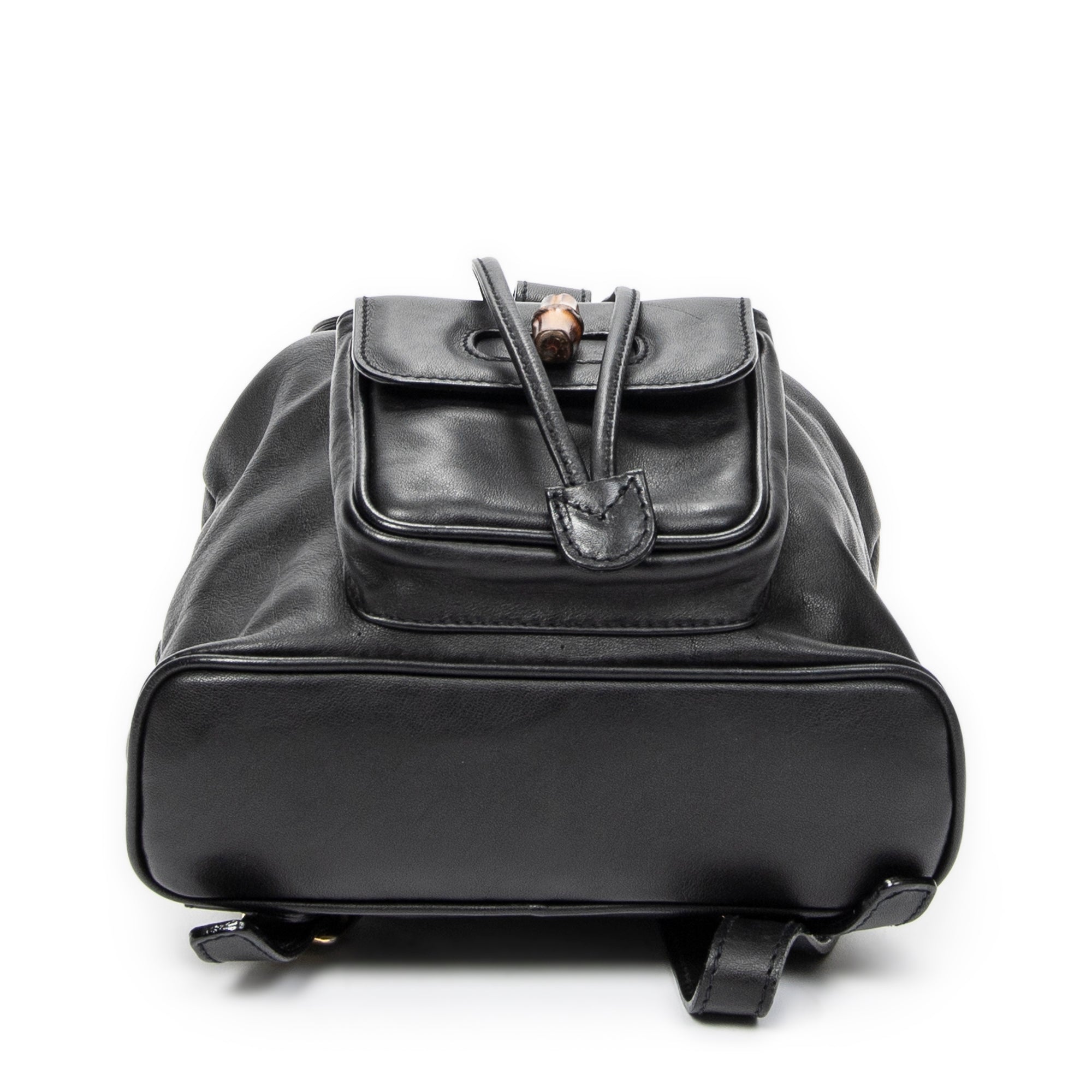 Shoulder Bag Mini Bamboo Backpack Black Calfskin Leather