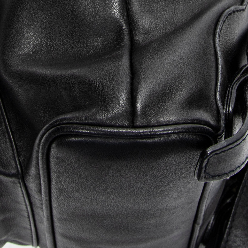 Shoulder Bag Mini Bamboo Backpack Black Calfskin Leather