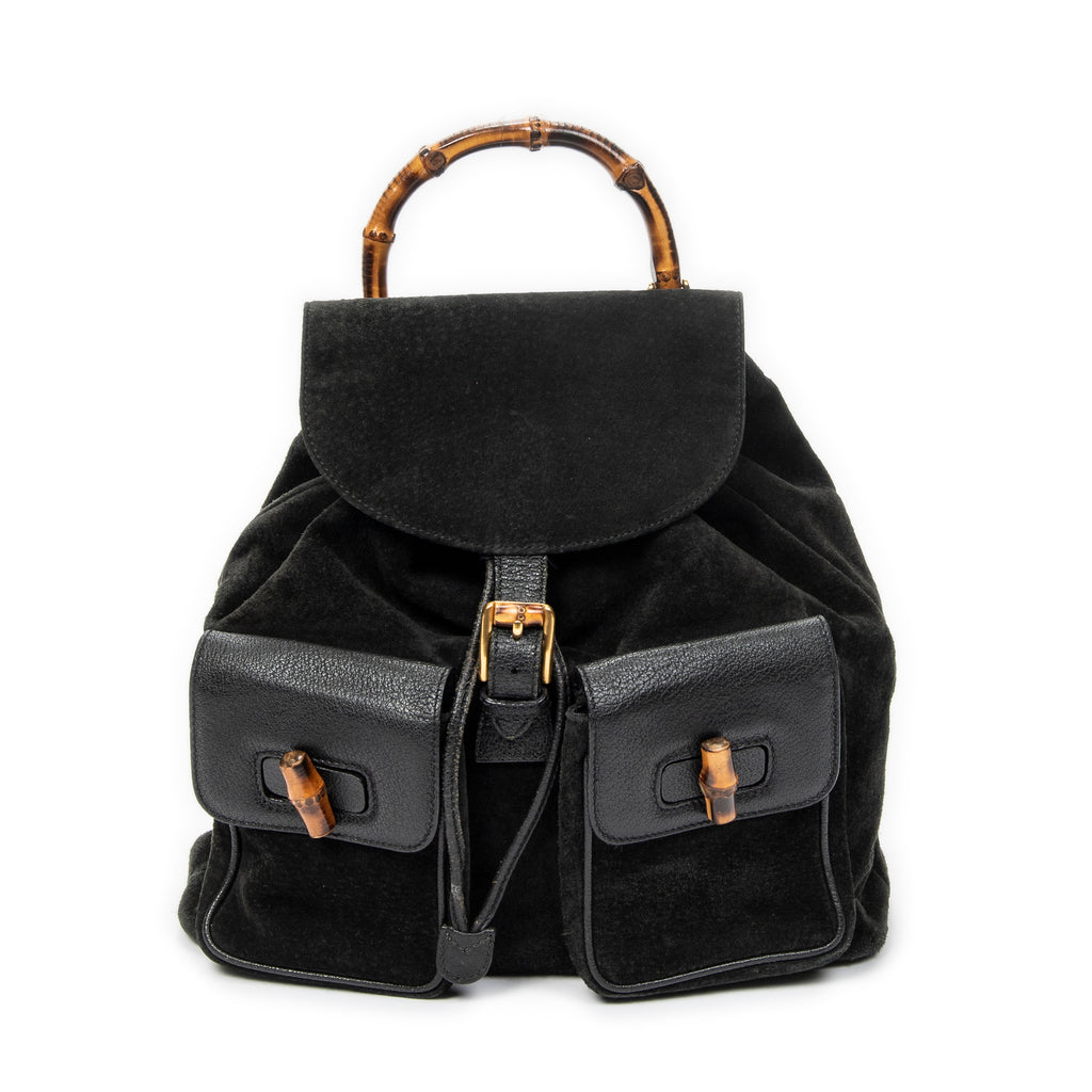 Backpack Large Bamboo Backpack Black Suede Leather