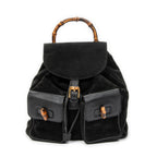 Backpack Large Bamboo Backpack Black Suede Leather