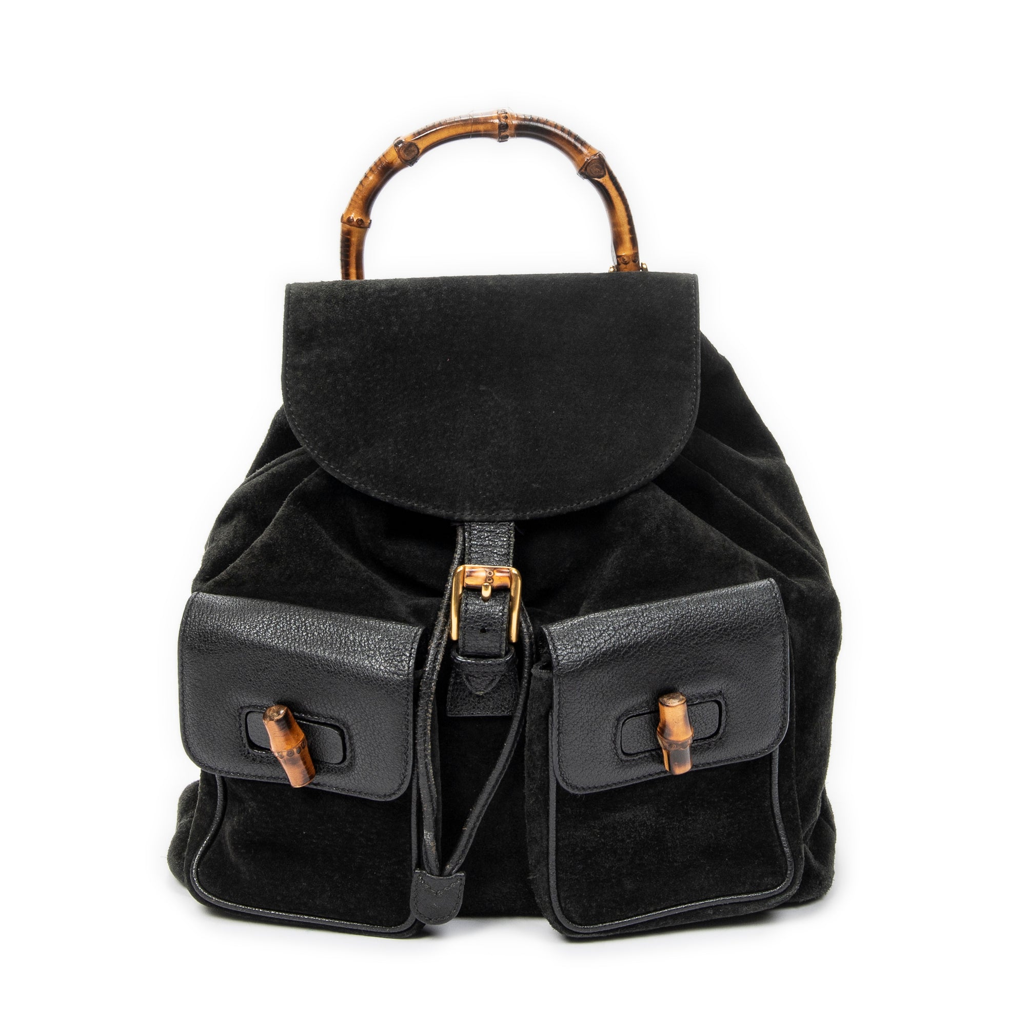 Backpack Large Bamboo Backpack Black Suede Leather