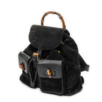 Backpack Large Bamboo Backpack Black Suede Leather