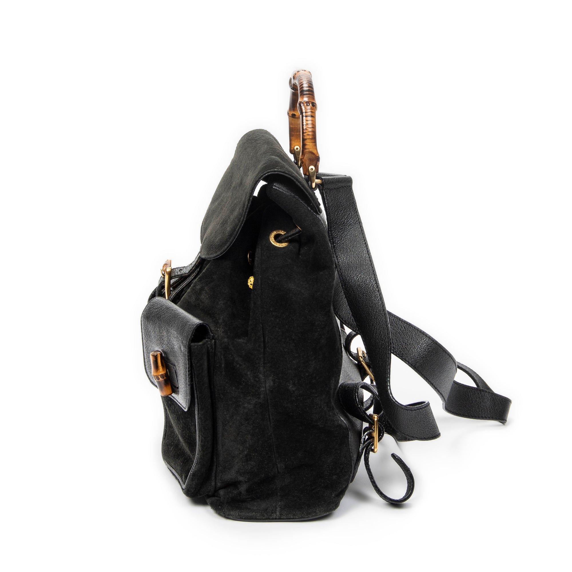 Backpack Large Bamboo Backpack Black Suede Leather