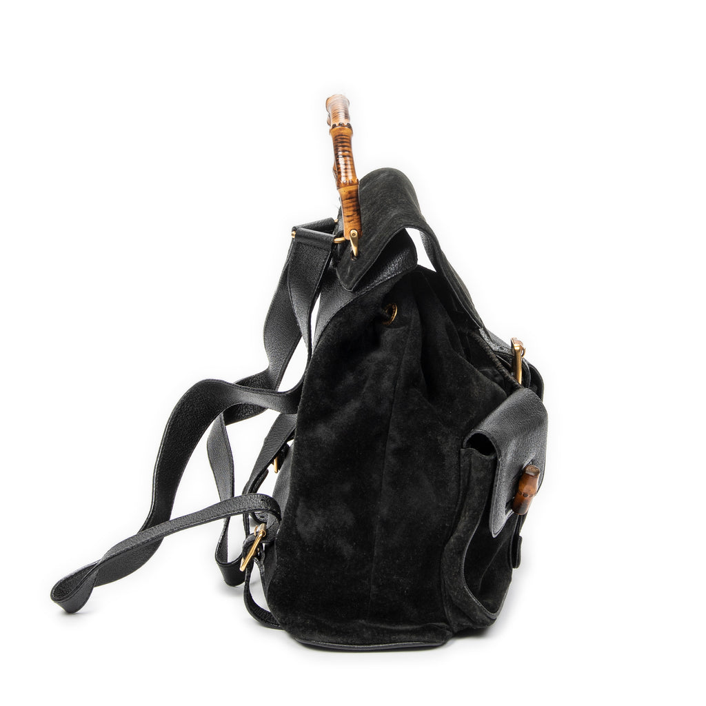 Backpack Large Bamboo Backpack Black Suede Leather