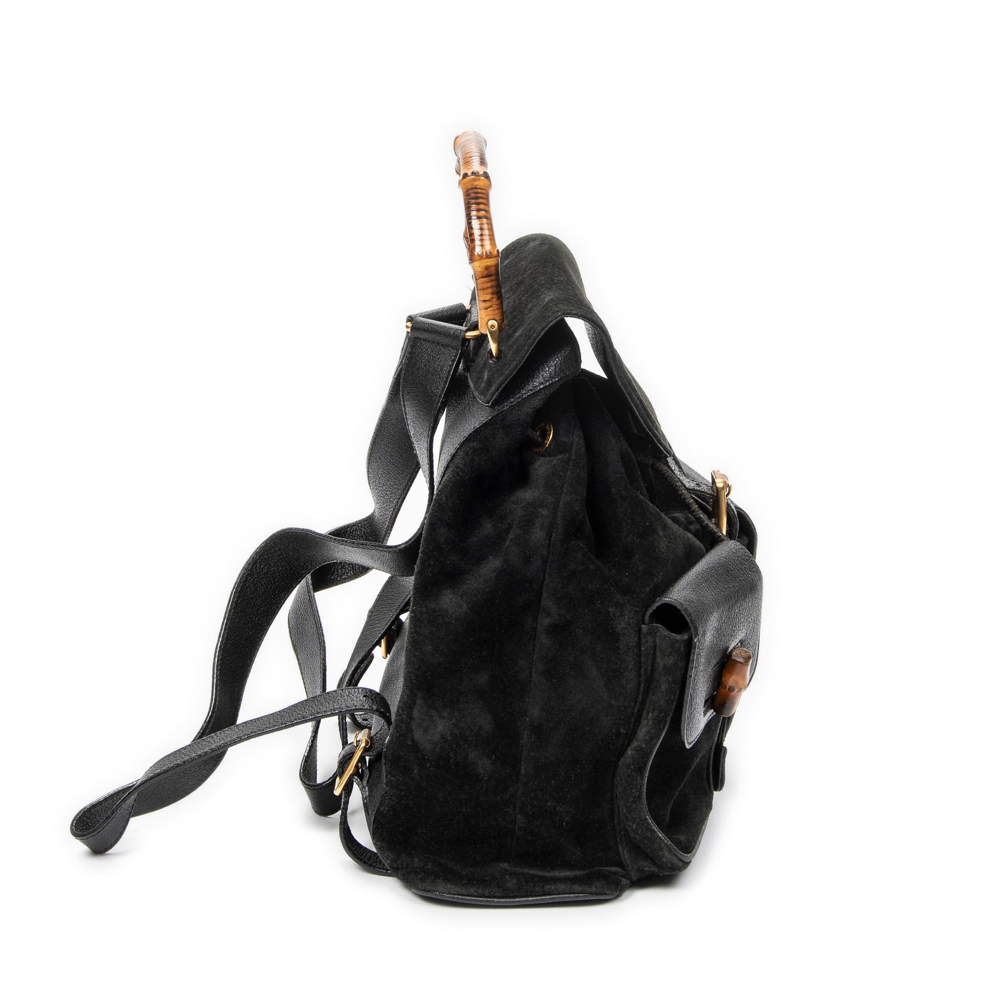 Backpack Large Bamboo Backpack Black Suede Leather