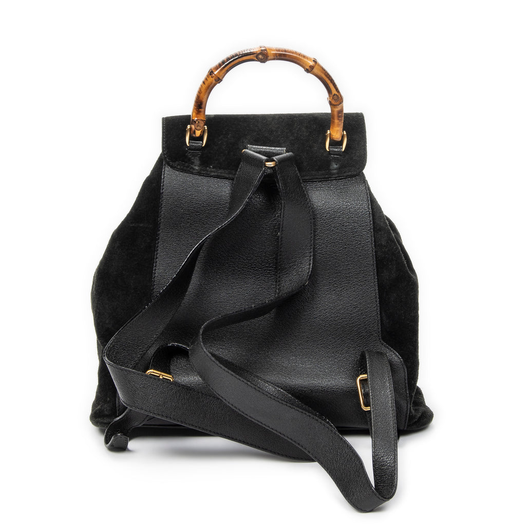 Backpack Large Bamboo Backpack Black Suede Leather
