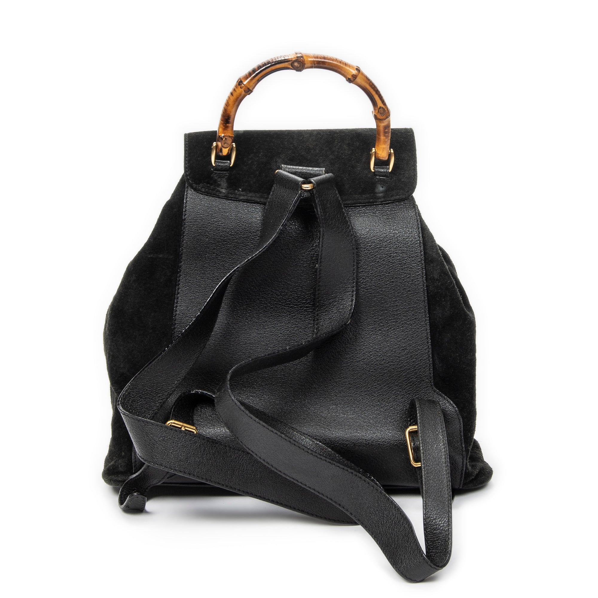 Backpack Large Bamboo Backpack Black Suede Leather