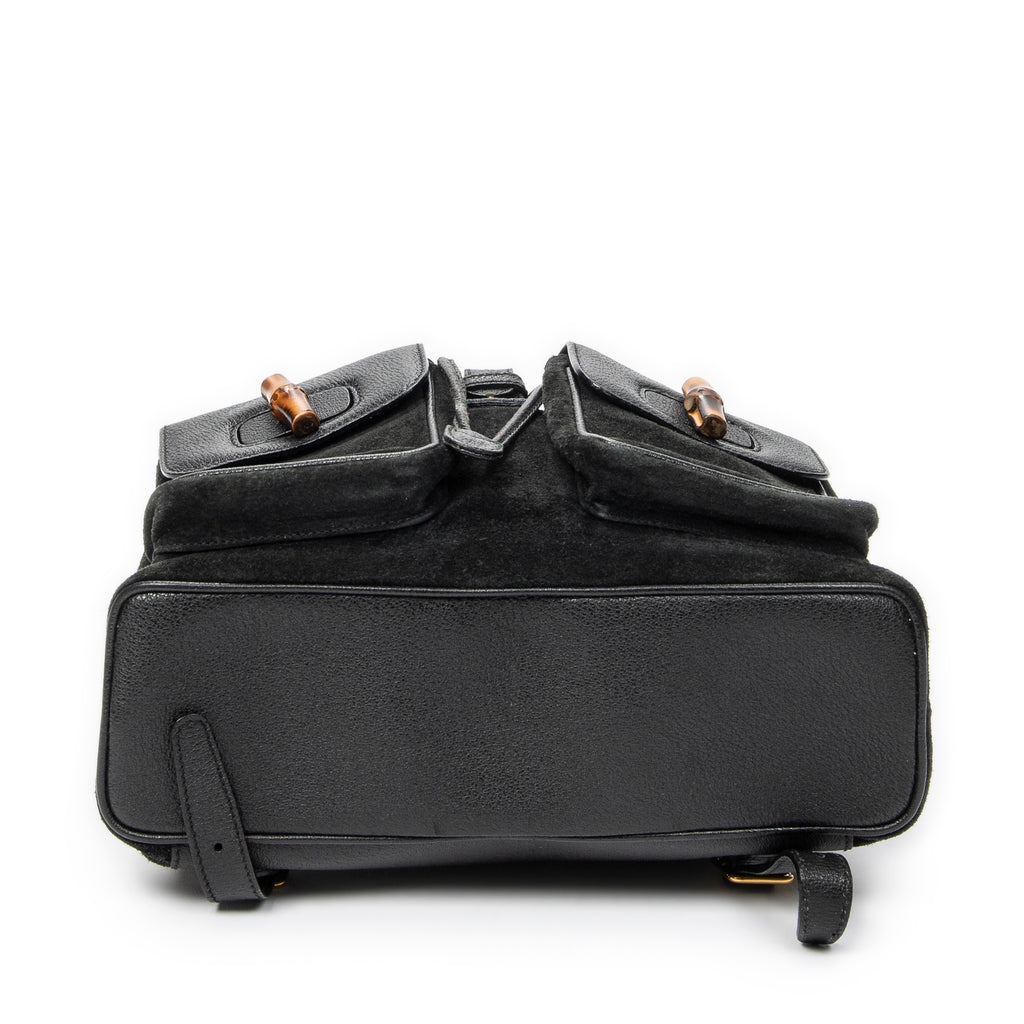 Backpack Large Bamboo Backpack Black Suede Leather