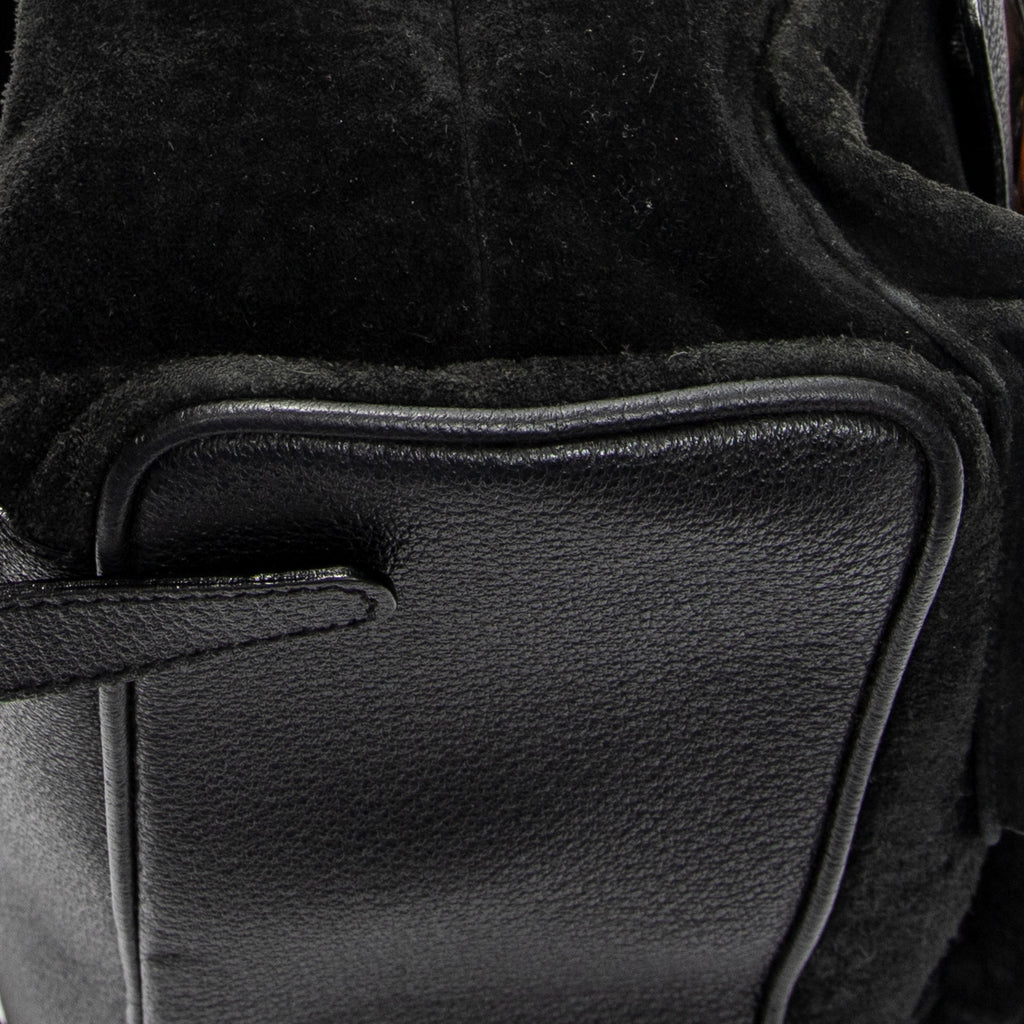 Backpack Large Bamboo Backpack Black Suede Leather