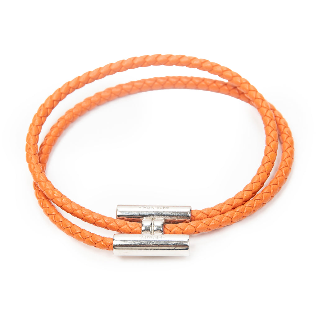 Bracelet Tournis Tresse Bracelet Orange Braided Calfskin Leather
