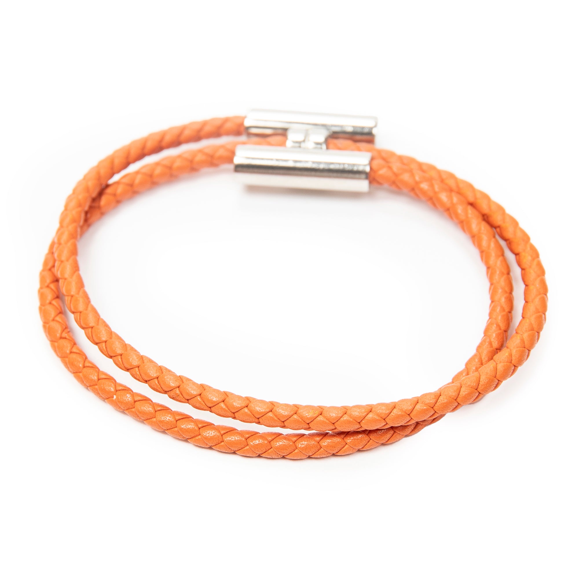 Bracelet Tournis Tresse Bracelet Orange Braided Calfskin Leather