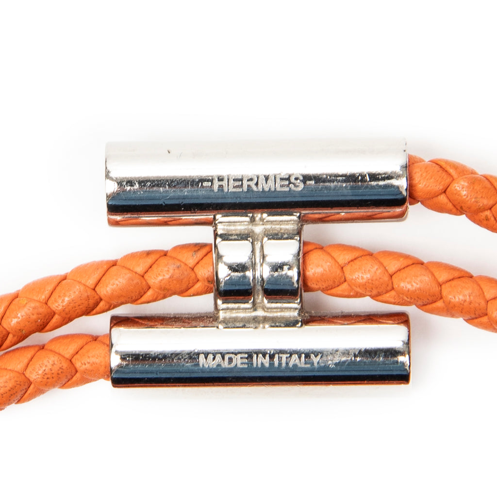 Bracelet Tournis Tresse Bracelet Orange Braided Calfskin Leather
