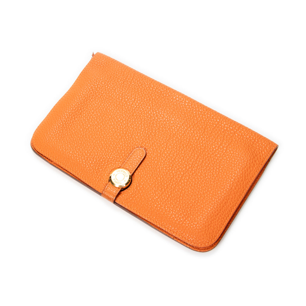 Wallet Dogon Long Wallet GM Orange Clemence Leather