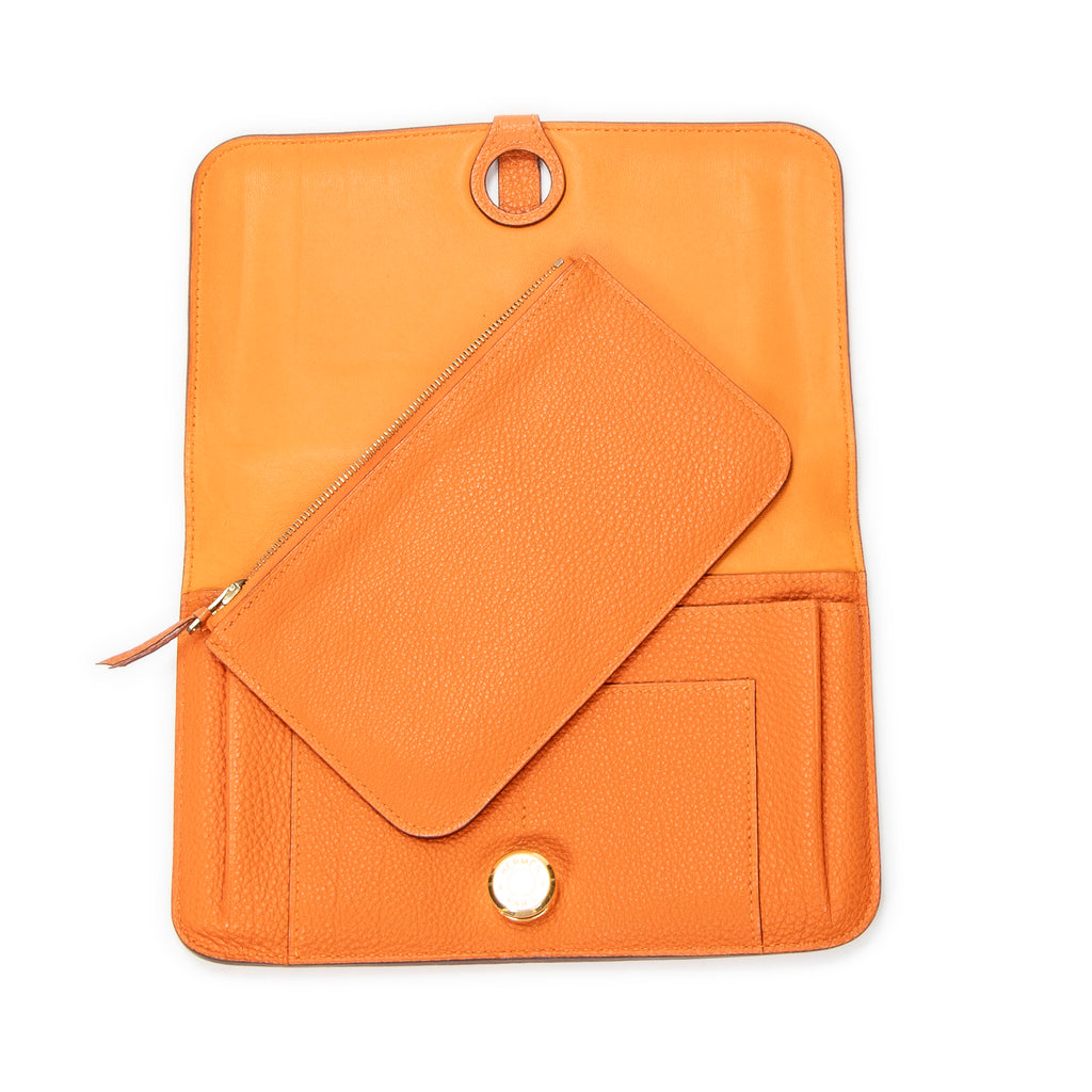 Wallet Dogon Long Wallet GM Orange Clemence Leather