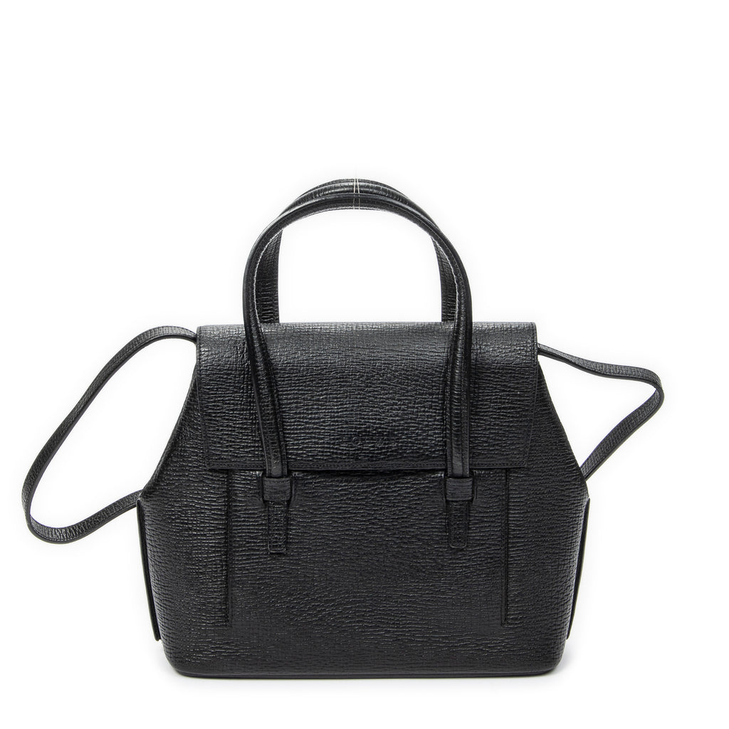 Shoulder Bag Vintage Top Handle Flap Tote Black Textured Leather