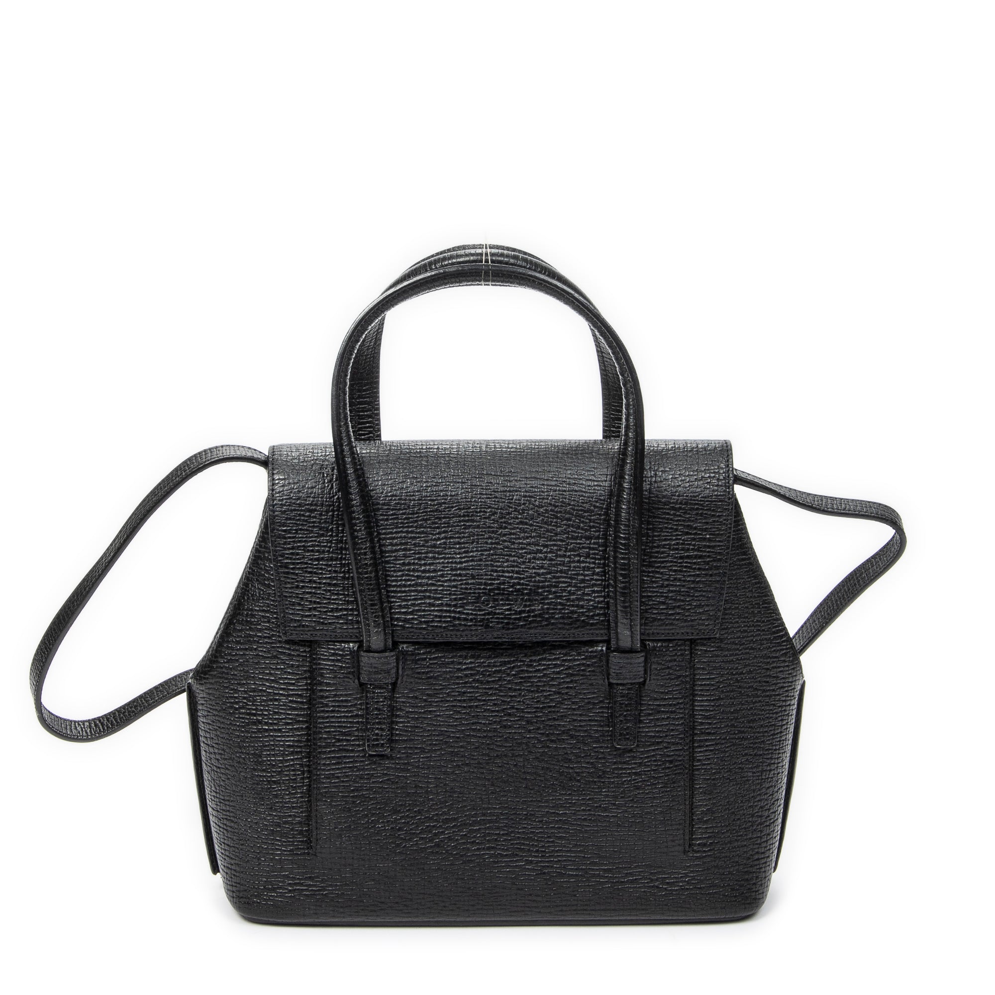 Shoulder Bag Vintage Top Handle Flap Tote Black Textured Leather