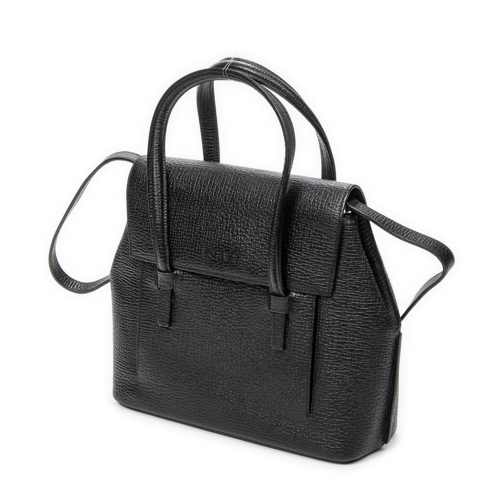 Shoulder Bag Vintage Top Handle Flap Tote Black Textured Leather