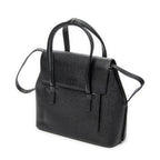 Shoulder Bag Vintage Top Handle Flap Tote Black Textured Leather