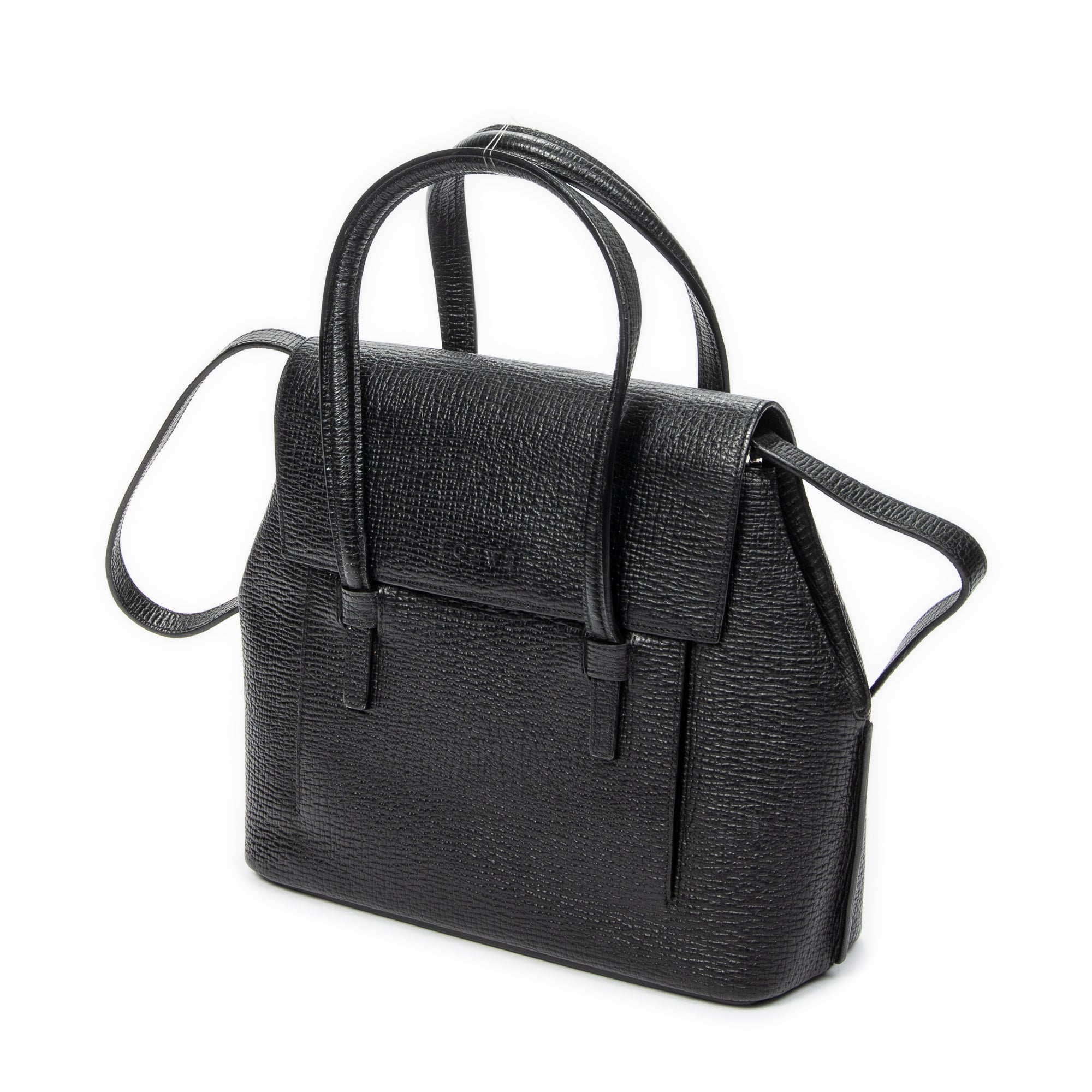 Shoulder Bag Vintage Top Handle Flap Tote Black Textured Leather