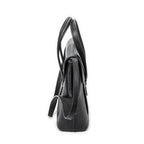 Shoulder Bag Vintage Top Handle Flap Tote Black Textured Leather