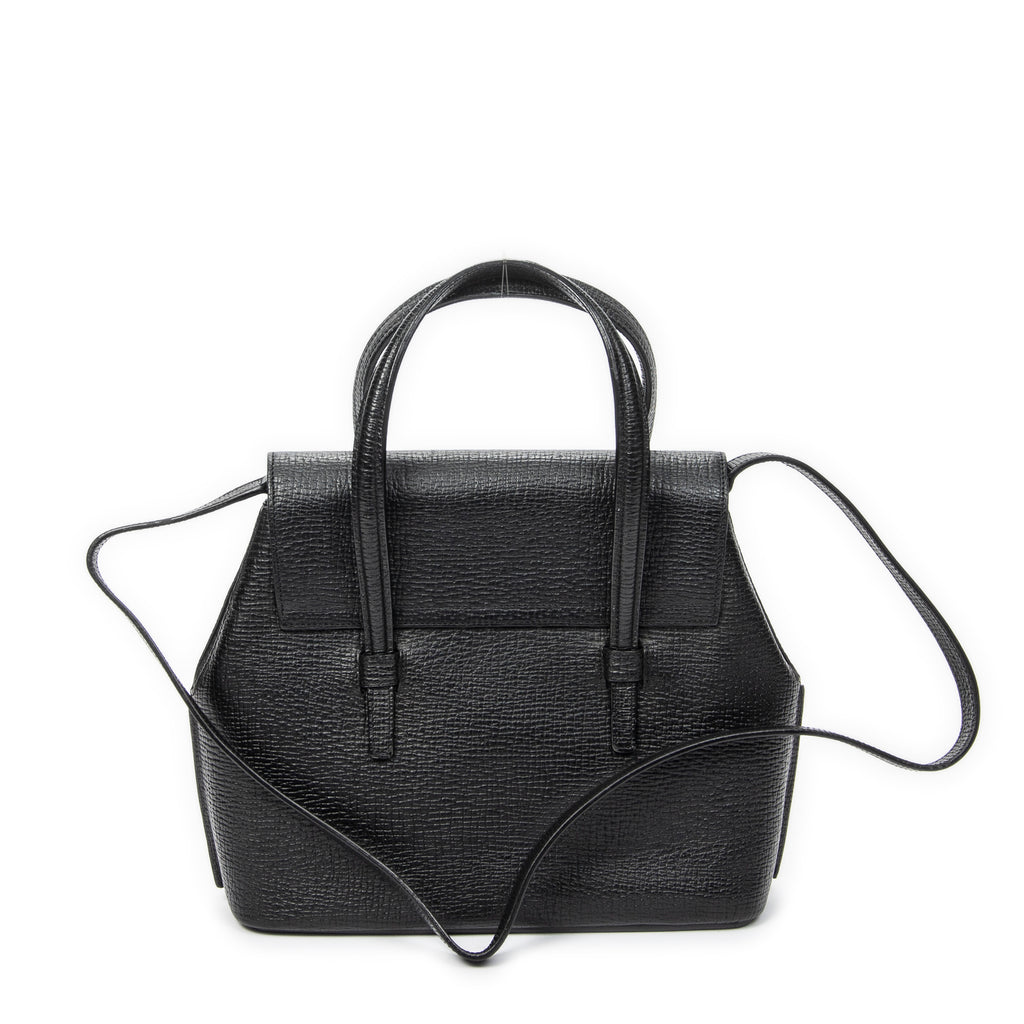 Shoulder Bag Vintage Top Handle Flap Tote Black Textured Leather