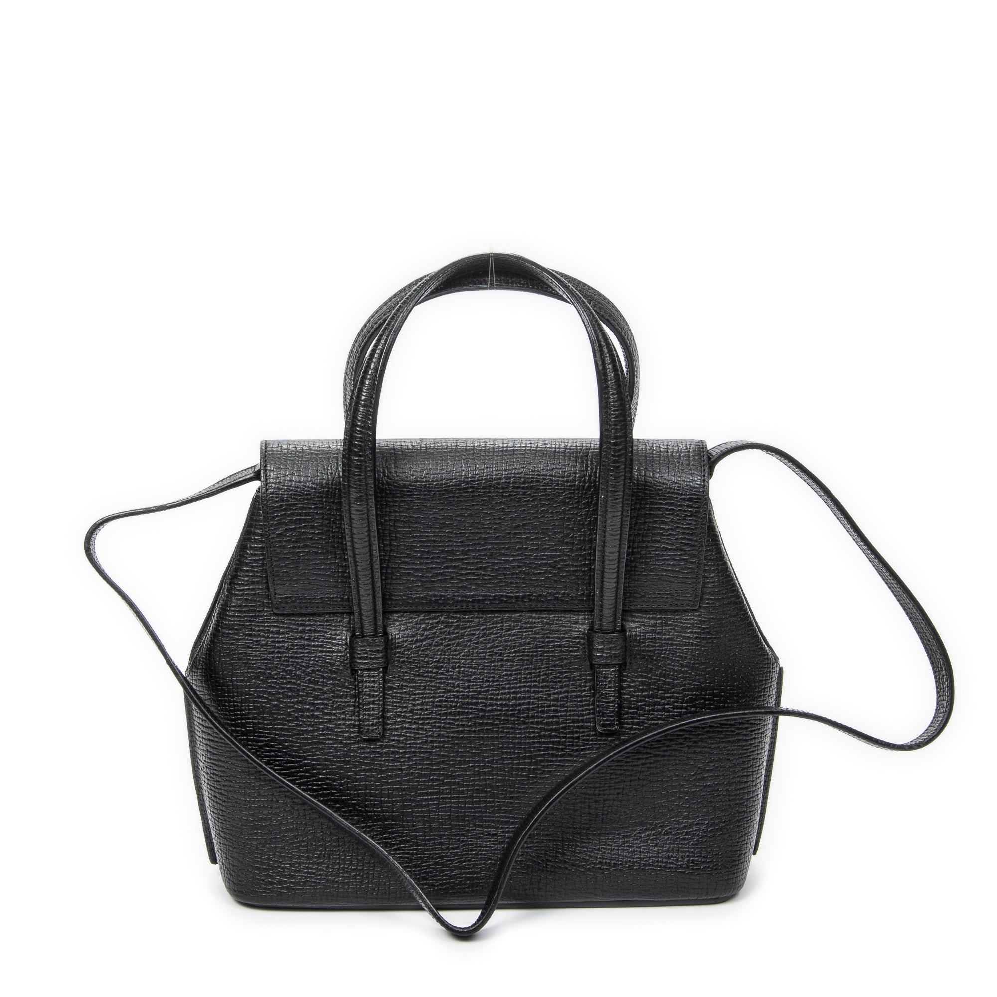 Shoulder Bag Vintage Top Handle Flap Tote Black Textured Leather