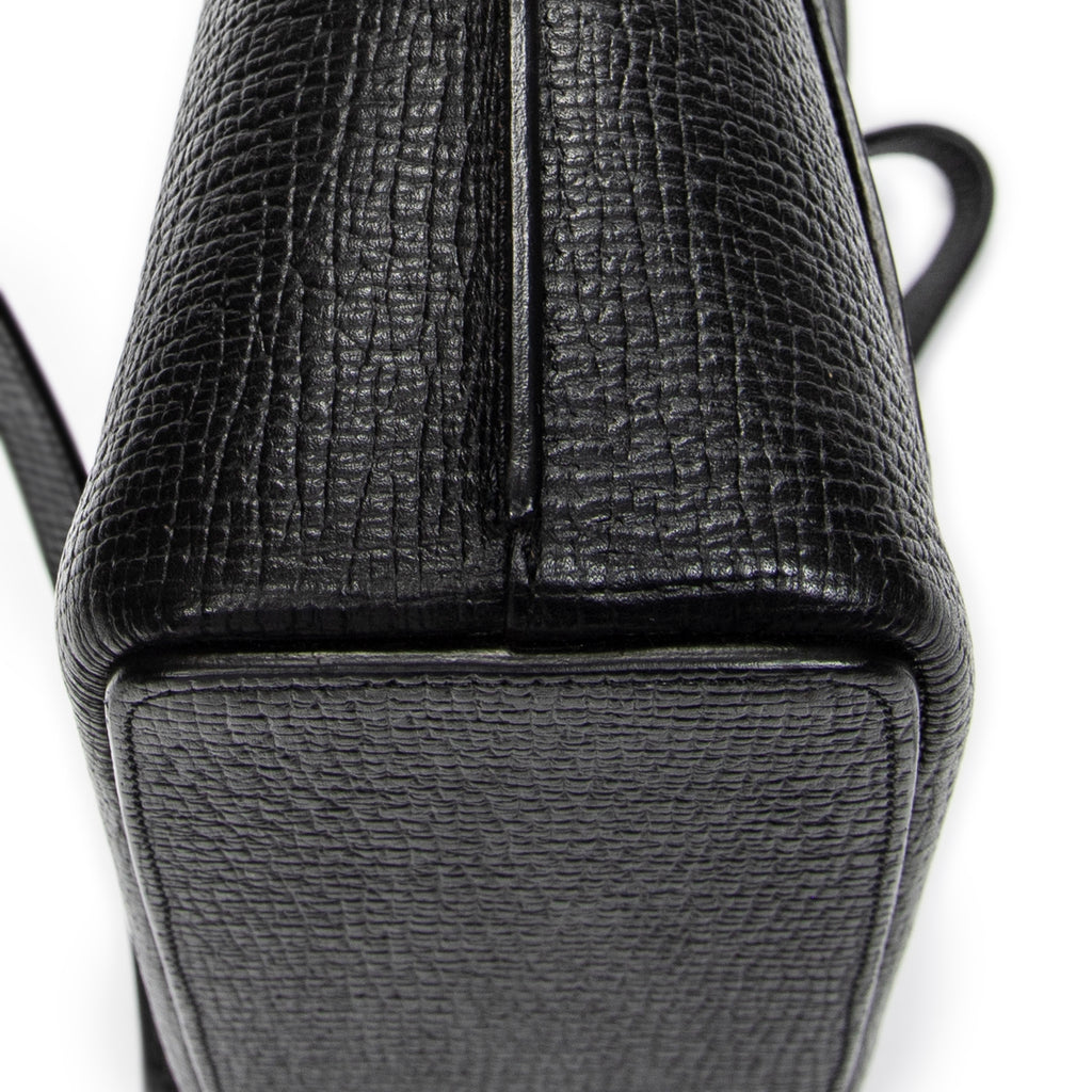 Shoulder Bag Vintage Top Handle Flap Tote Black Textured Leather