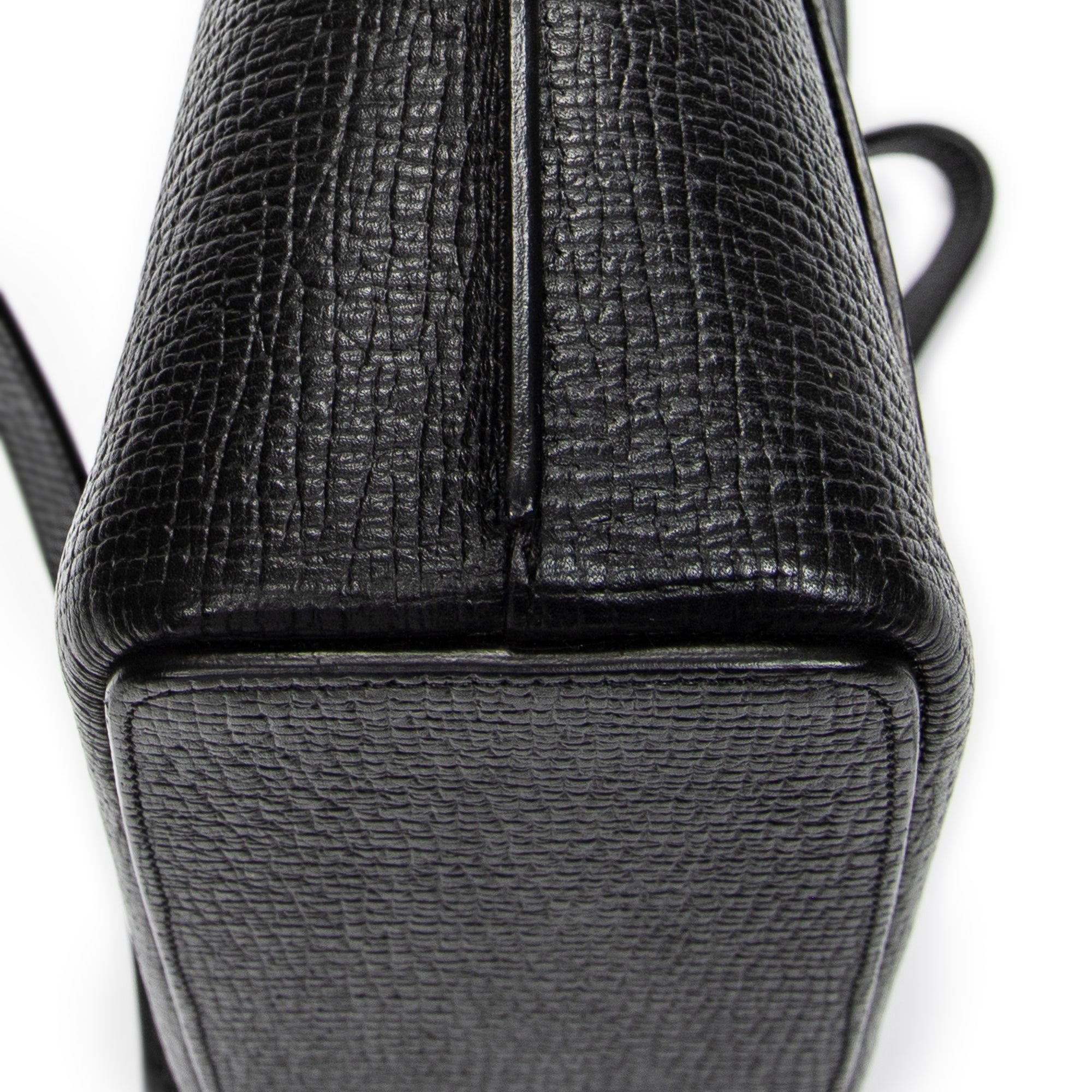 Shoulder Bag Vintage Top Handle Flap Tote Black Textured Leather
