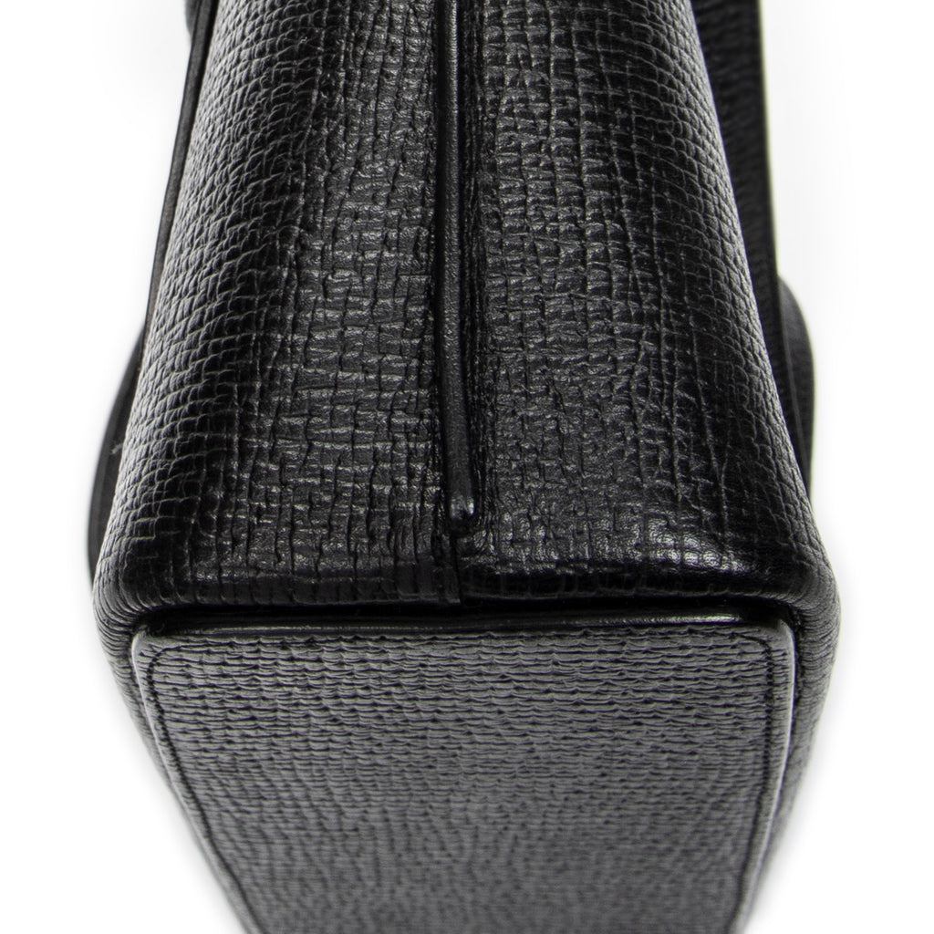 Shoulder Bag Vintage Top Handle Flap Tote Black Textured Leather