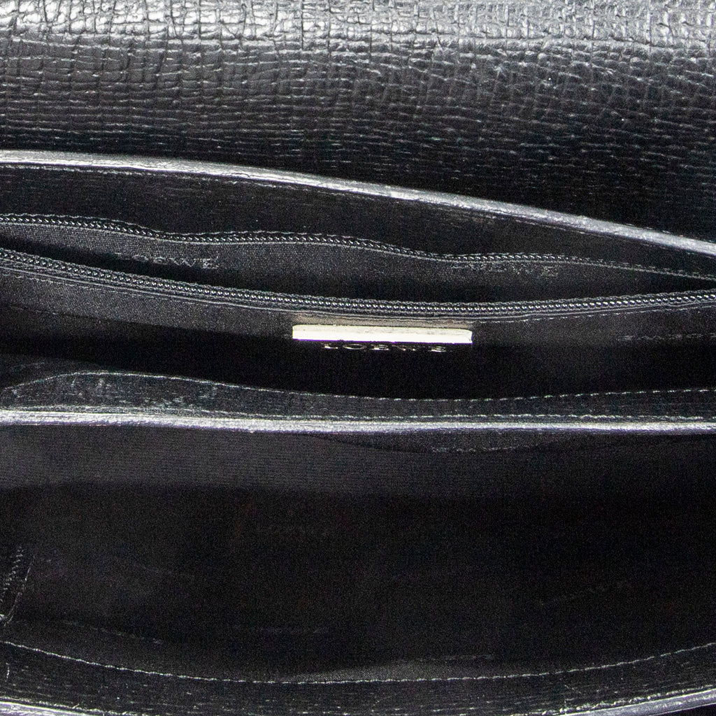 Shoulder Bag Vintage Top Handle Flap Tote Black Textured Leather