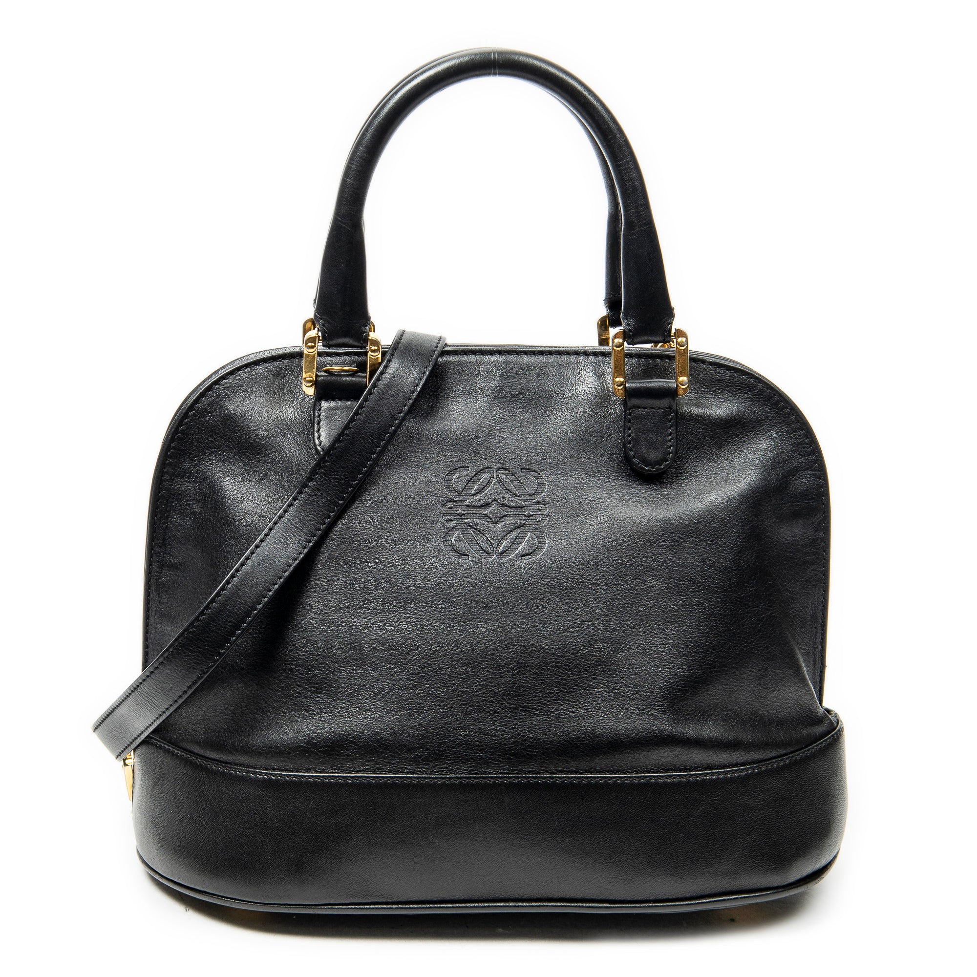 Shoulder Bag Vintage Dome Tote Black Calfskin Leather