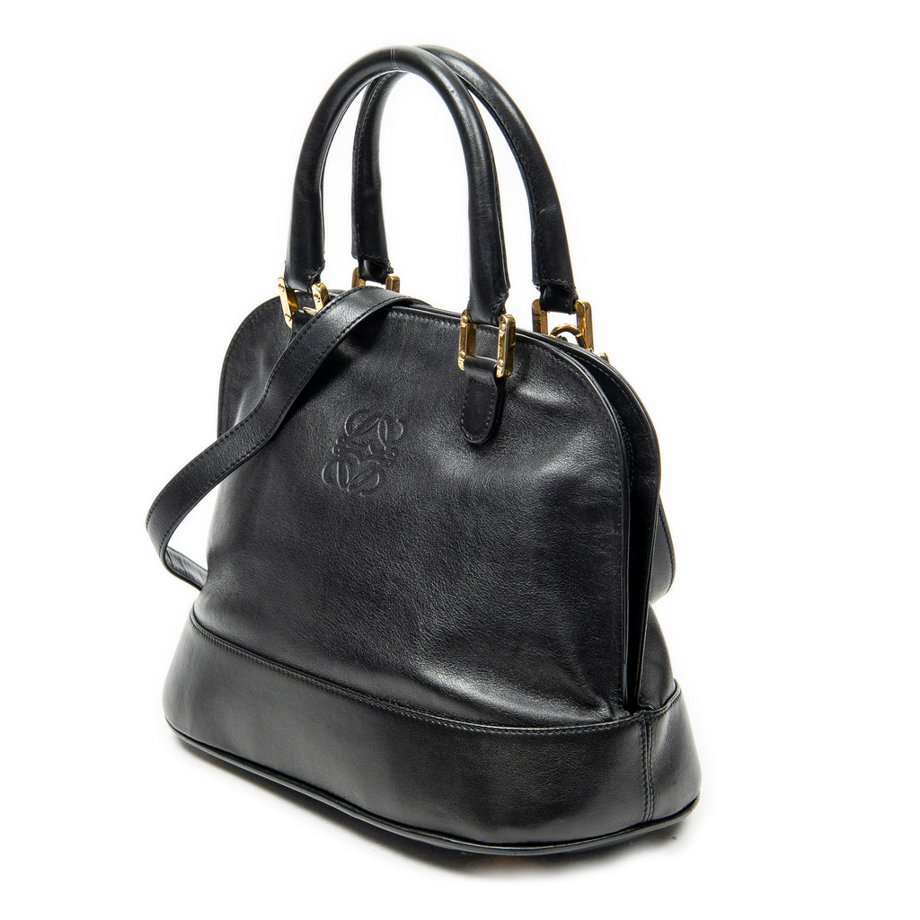 Shoulder Bag Vintage Dome Tote Black Calfskin Leather
