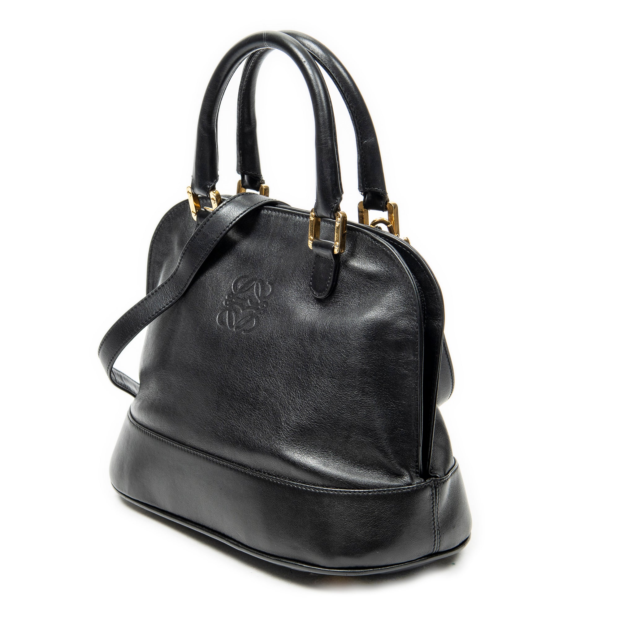 Shoulder Bag Vintage Dome Tote Black Calfskin Leather