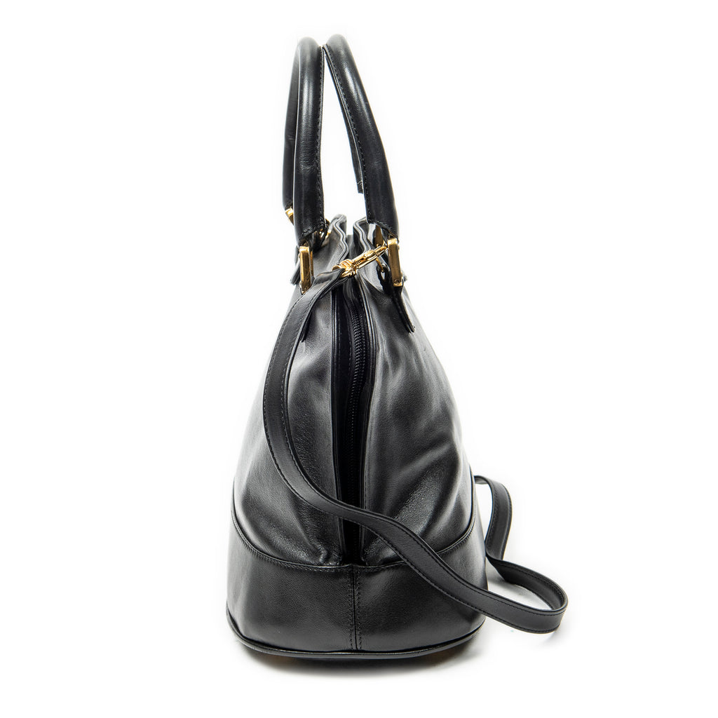 Shoulder Bag Vintage Dome Tote Black Calfskin Leather