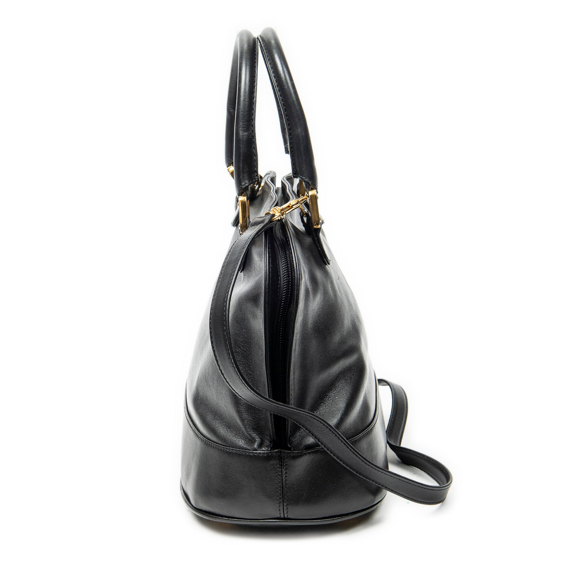 Shoulder Bag Vintage Dome Tote Black Calfskin Leather
